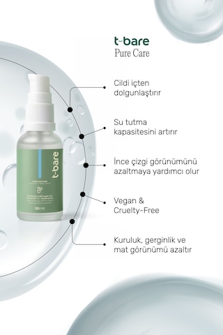 T-bare Hyaluronik Asit Serum 30ml – Yoğun Nem, Cilt Dolgunlaştırıcı Yüz Serumu