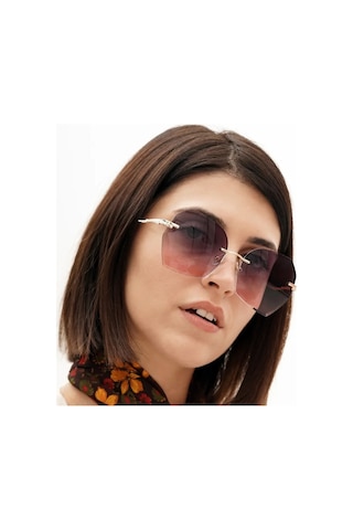 Nina Gri Pembe Kristal Kadın Güneş Gözlüğü Çerçevesiz