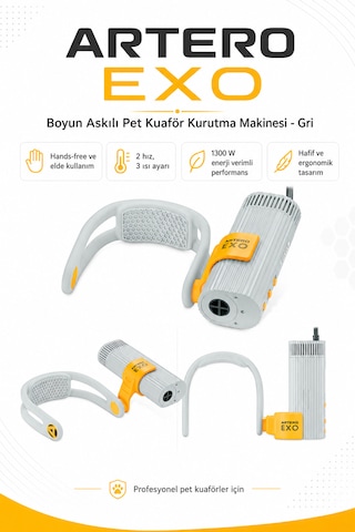 Artero Boyun Askılı Kedi Köpek Kurutma Ve Fön Makinesi Profesyonel Gri