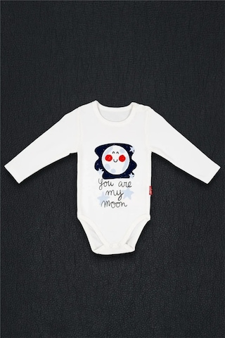 Adisia Unisex Bebek Beyaz Gülen Ay Alttan Çıtçıtlı Zıbın Beyaz