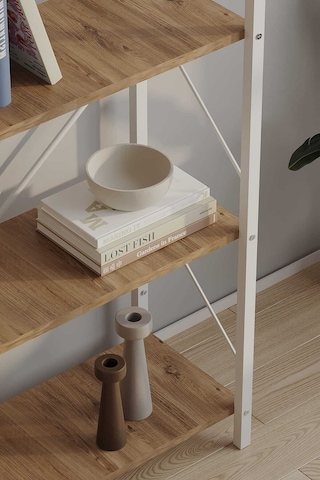 Dört Katli Çok Amaçli Rafli Kitaplik Beyaz Profil Çam Sunta 60x24x115 Cm Mtl020 Beyaz-çam