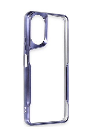 Oppo A38 Kılıf Metal Çerçeve Görünümlü Kırılmaz Boyi Kapak Lacivert