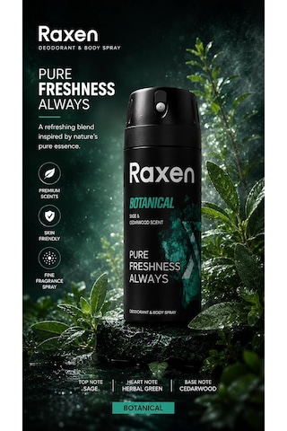 Erkek Deodorant Spreyi - Botanical Serisi - 150ml - Etkili Ter Kokusu Önleyici - Alüminyumsuz Ve Leke Bırakmayan Formül - Gün Boyu Ferahlık Veren Erkek Vücut Spreyi 95343994