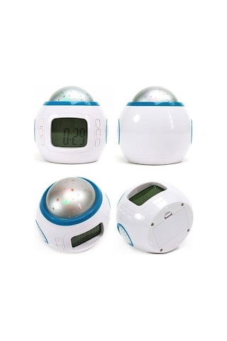 Metabagua Çocuk Müzik Led Yıldız Gökyüzü Projeksiyon Gece Işık Dijital Çalar Saat Termometre Rhıvk6 Beyaz