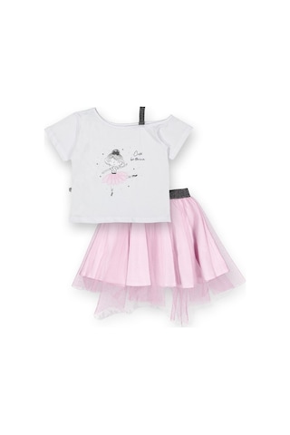 Tüllü Etek Düşük Omuzlu Tshirt Kız Çocuk 2'li Takım - 2-9 Yaş