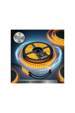Amber Şerit Led İç Mekan ,metre 240 Ledli Şerit Led Mutfak Dolabı Tezgah Üstü 12v 5m Tarafo İle Çalışır.led Lamba,kendinden Yapışkanlı Turuncu