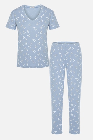Kadın Kısa Kollu Pamuklu Fitilli Kaşkorse Pijama Takımı Ko7305ts-1 Bebe Mavisi