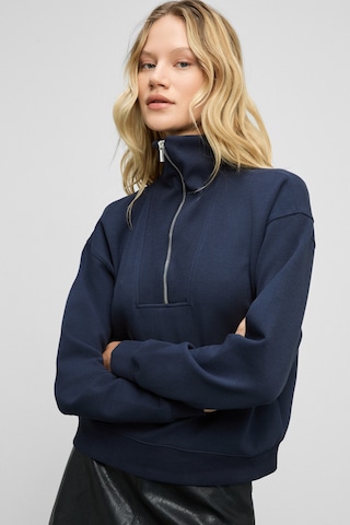 Grımelange Endora Kadın Yumuşak Polarlı Kumaşlı Yakası Fermuarlı Regular Lacivert Sweatshirt Lacivert