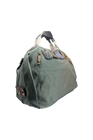 Sentt Büyük Boncuklu Kot Kumaş Çanta-Turkuaz