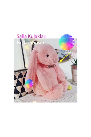 Led Işıklı. Uyku Arkadaşı Uzun Kulak Bunny Peluş Tavşan 65Cm Pembe