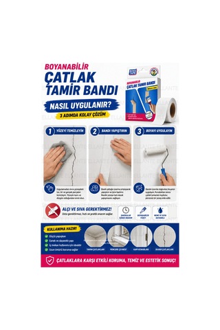 Boyanabilir Çatlak Tamir Bandı 38 Mm X 2 Metre Kendinden Yapışkanlı Duvar Ve Tavan Çatlak Onarım B
