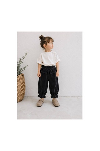 Poala Kids Paçası Fırfırlı Kadife Pantolon Siyah