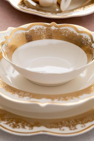 Acar Alesia 60 Parça 12 Kişilik Gold Porselen Yemek Takımı Beyaz - Gold