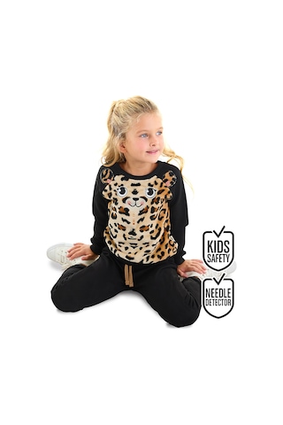 Peluş Leopar Kız Çocuk Kışlık Eşofman Takım