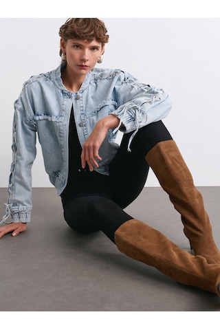 Dilvin 65367 Kolları Zımbalı Bomber Denim Mont-mavi Mavi