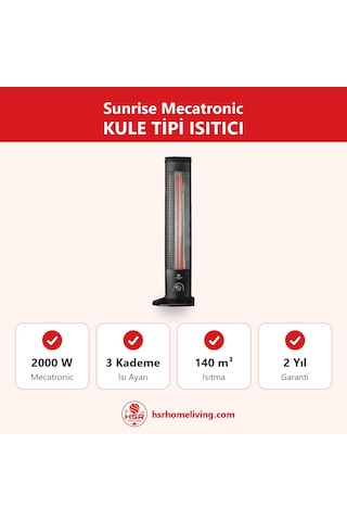 Hsr Home Living Sunrise Mecatronic Kule Tipi Dikey Elektrikli Isıtıcı 2000w 3 Kademeli Termostatlı
