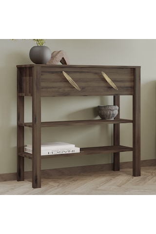 İnarch Dizayn Henric 90 Cm Tek Kapaklı Modern Dresuar Raflı Konsol & Antre Dolabı Ceviz