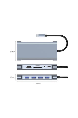 Plentiful Type-c Hub 11in1 Usb C 5 Gbps 4k Hdmı,vga, Pd,usb3.0, Ethernet,sd/tf Aux Apple Uyumlu MacBook Pc Çoklayıcı Dönüştürücü