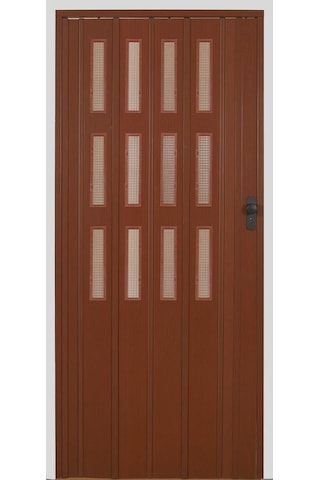 3 Sıra Camlı Akordeon Kapı Ceviz Ahşap Desenli 72x200cm