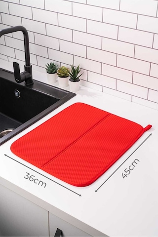 Bulaşık Matı Süper Emici Bulaşık Kurutma Örtüsü 45x36cm Katlanabilir Bulaşık Matı Bordo Plastik Kırm Diğer