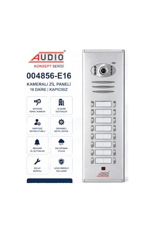 Audio 004856-e16 Konsept Serisi 16 Daire Kameralı Zil Paneli Kapıcısız Analog Görüntülü Diafon Dış Paneli