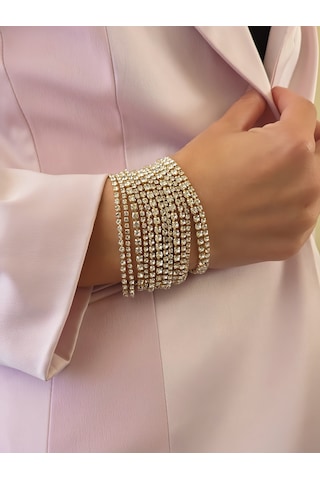 Çoklu Döküm Su Yolu Rhinestone Gold Renk Kristal Bileklik Altın