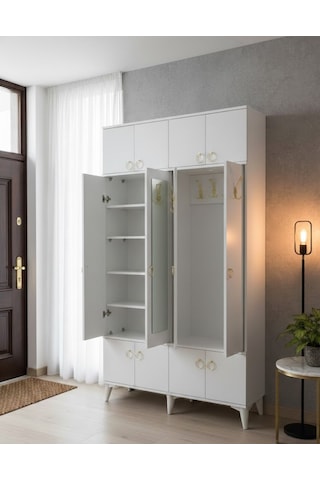 Panora 12 Kapaklı Portmanto Vestiyer Ayakkabılık Dolap Byz - M2 Beyaz