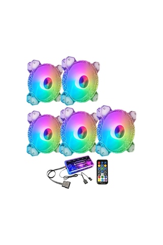 Coolmoon Crystal Diamond Rgb 5 Fan Seti, 12cm Sessiz Uzun Ömürlü Rgb Aydınlık Şasi Soğutma Fanı Seti Pc İçin Müzik Versiyonu