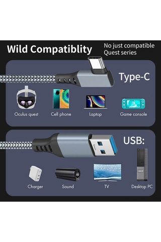 Ruicoo Vr Oyunlar İçin Yüksek Kaliteli Usb-c Kablosu, 5 Metre, Dayanıklı Ve Hafif Tasarım