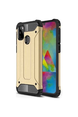 Noktaks - Samsung Galaxy Uyumlu M21 - Kılıf Çift Katman Zırh Tank Crash Military Kapak - Gold