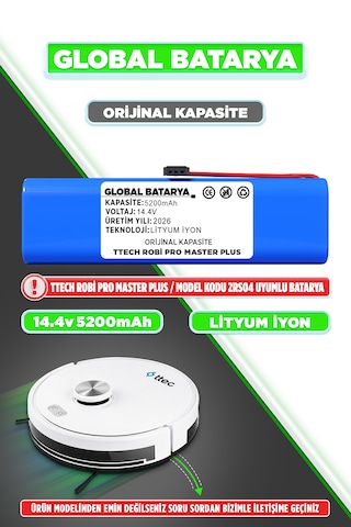 Ttec Robi Pro Master Plus 2rs04 Robot Süpürge Bataryası 14.4v 5200mah Li-ion Pil  Kapasite