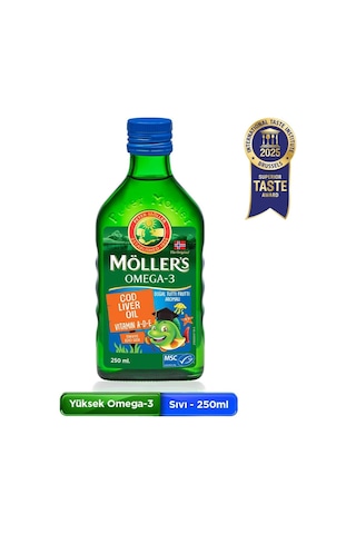 Möller's Omega 3 Tutti Frutti 250 Ml Saf Morina Balığı Yağı, Ifos Onaylı, Dha, Epa, A D E Vitamini. Çocuklar Ve
