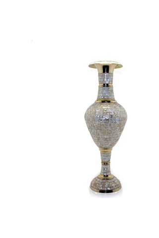 2 Adet Pirinç Sedefli Vazo Dekoratif Ev Ve Salon Aksesuarı, 35 Cm, Brass Decorative Vase Nar