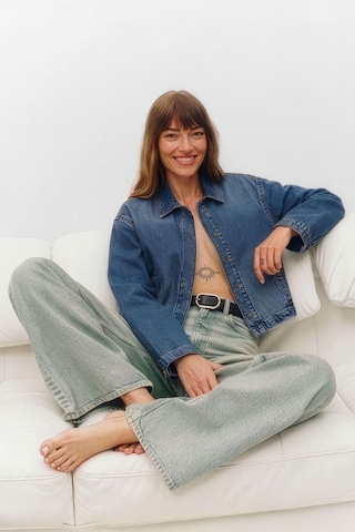 Kadın Pamuk Mavi Crop Jean Ceket L