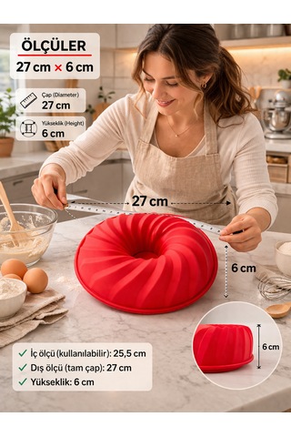 Kırmızı Silikon Oval Kek Kalıbı 27 Cm Çap 6 Cm Derinlik Yüksek Isıya Dayanıklı Silicone Cake Pan