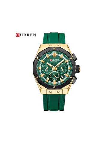 Curren 8462 Erkek Gri Analog Kuvars Silikon Spor Aydınlatmalı Saat Su Geçirmez Tarih Kol Saati Yeşil Diğer