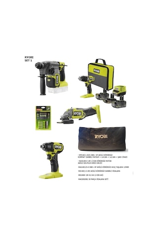 Ryobi One+ Hp 18V Kömürsüz 4'lü Profesyonel Karma Set 1