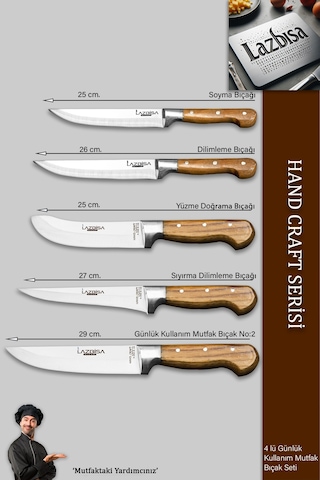 Lazbisa Mtf-032 Hand Craft Mutfak Bıçak Seti Et Ekmek Sebze Bıçağı 5 Li Set Günlük Kullanım Kahverengi