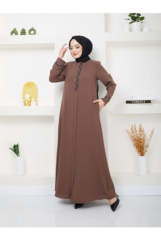 Büyük Beden Taş Detaylı Ferace Taba