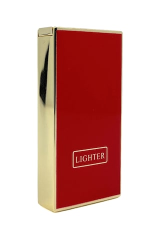 Lighter Klasik Metal Gazlı Çakmak Altın & Kırmızı Tasarım Taşlı Çakmak, Yedek Taşı Ve Özel Hediyelik Kutulu