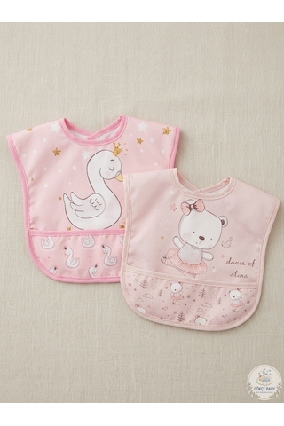 Set Kısa Kollu Bağlamalı Ayarlanabilir Sıvı Geçirmez Aktivite ve Mama Önlüğü Kuğu & Sevimli Ayıcıklı Çok Renkli 2'li