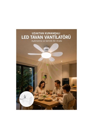 Ayarlanabilir Parlaklık Özellikli Led Tan Vantilatörü Süper Sessiz Motor Teknolojisi Ve Güçlü Ha Akı