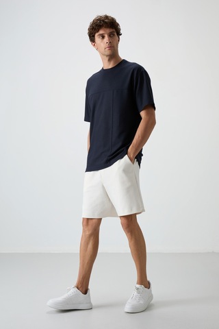 Air Jones Tommy Life Lacivert Waffle İnterlok Yüzeyi Dokulu Oversize Fit Basic Erkek T-shirt - 88380 Lacivert