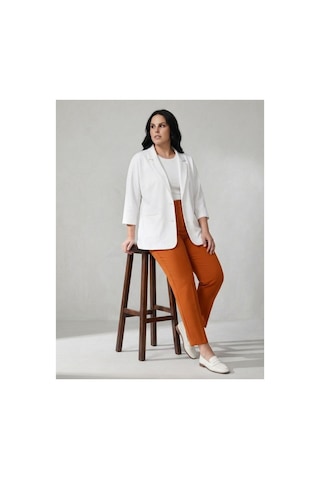 Hanezza Kadın Büyük Beden Yarasa Kol Çift Düğmeli Blazer Ceket - Şık Ve Rahat Tasarım Beyaz - 564080614 Beyaz