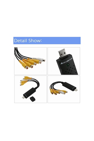 Alfais 4576 Siyah Ses Dönüştürücü ve Kamera Kayıt Kablosu 4 Ch Usb Dvr 4