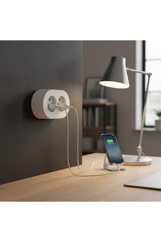 Beyaz İkili Sıva Üstü Dekoratif Topraklı Elektrik Prizi Belirtilmemiş