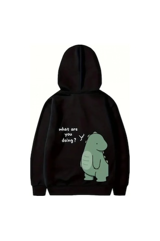 Efnaz Style Sevgililer Günü Baskılı Oversize Kapüşonlu Sweatshirt Hoodie - Siyah