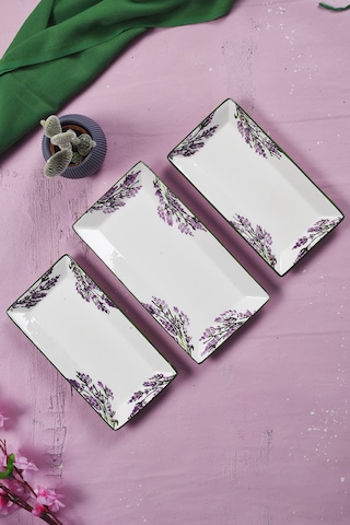 Piatti Naturali 3 Lü Lavanta Seramik Kahvaltı Salata Çerezlik Seti Kayık Tabak