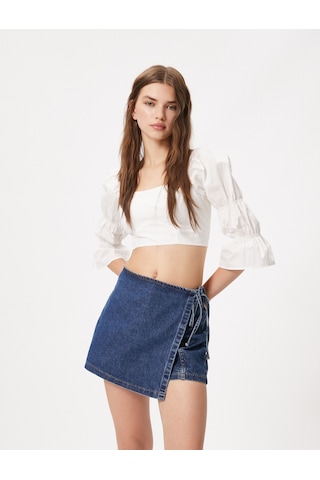 Koton Crop Bluz Kare Yaka Arkası Dekolteli Uzun Kollu Büzgü Detaylı Pamuklu Kırık Beyaz 3sal60232ıw 3SAL60232IW001