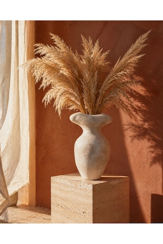 Terracotta Gövde Şekilli Dekoratif Vazo Modern Bohem Salon Orta Sehpa Kadın Figürlü Şık Ev Dekoru Açık Gri